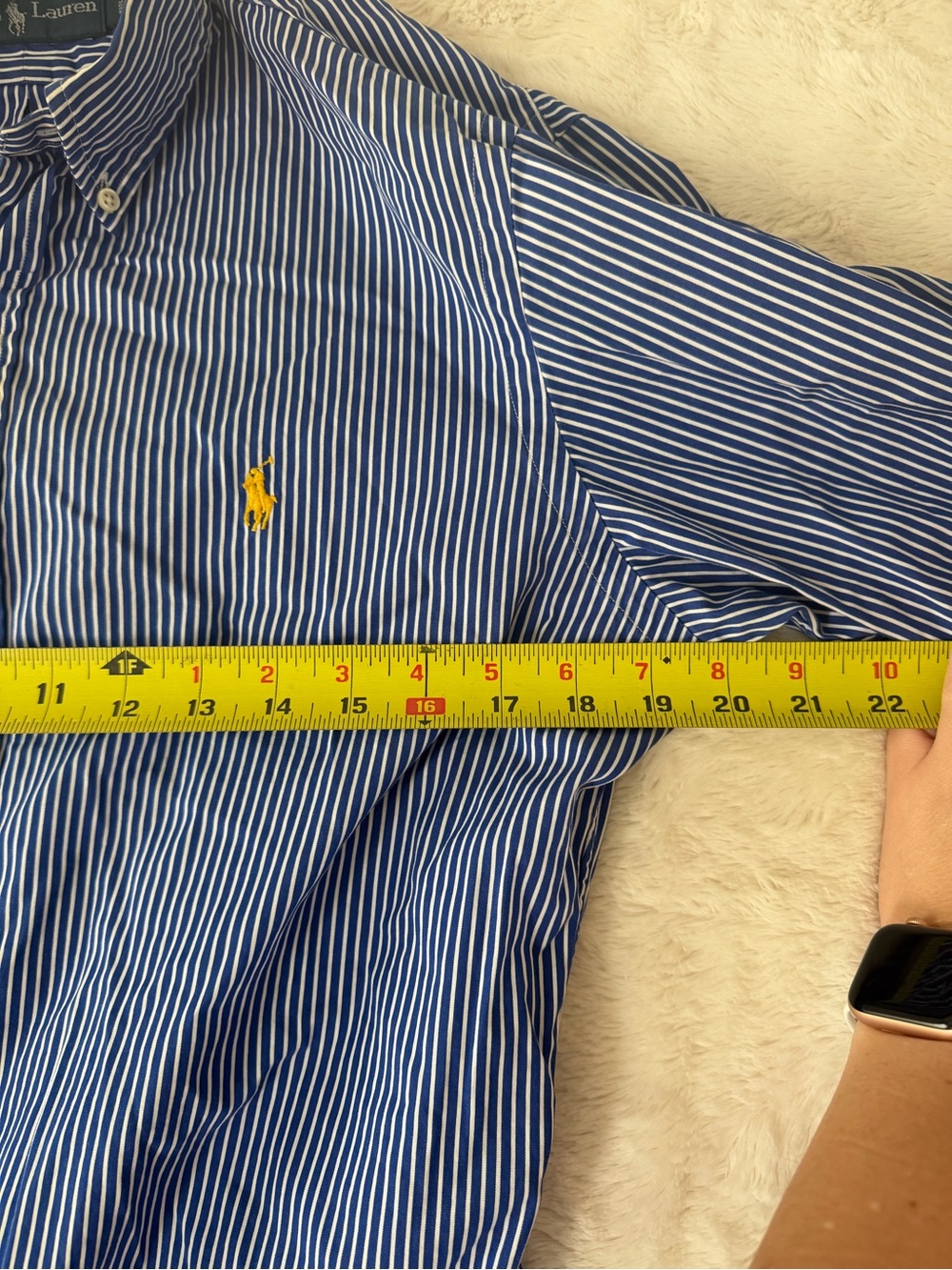 Ralph Lauren Striped Button Down Shirt Medium Blue White Yellow Pony Cotton EUC - Picture 4 of 9